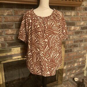Ann Taylor Burnt Orange Palm Leave Blous Size Large Relaxed Fit
